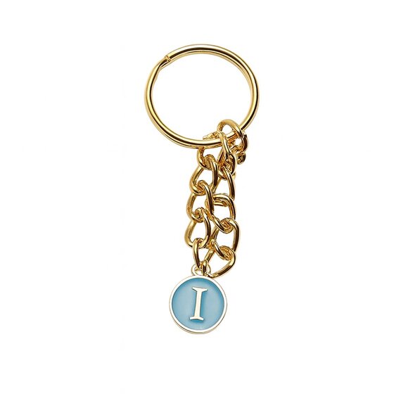 Elegant Gold & Blue Initial “I” Circle Keychain – Personalized Charm Accessory - Picture 1 of 2